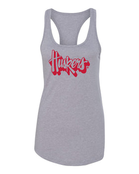 Women's Nebraska Huskers Tank Top - Red Script Huskers Outline