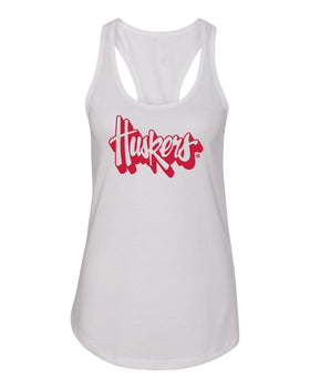 Women's Nebraska Huskers Tank Top - Red Script Huskers Outline