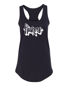 Women's Nebraska Huskers Tank Top - White Script Huskers Outline