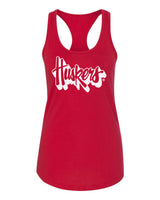 Women's Nebraska Huskers Tank Top - White Script Huskers Outline