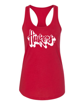 Women's Nebraska Huskers Tank Top - White Script Huskers Outline