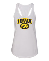 Women's Iowa Hawkeyes Tank Top - IOWA Oval Tigerhawk on White