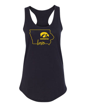 Women's Iowa Hawkeyes Tank Top - Hawkeyes Love State Outline