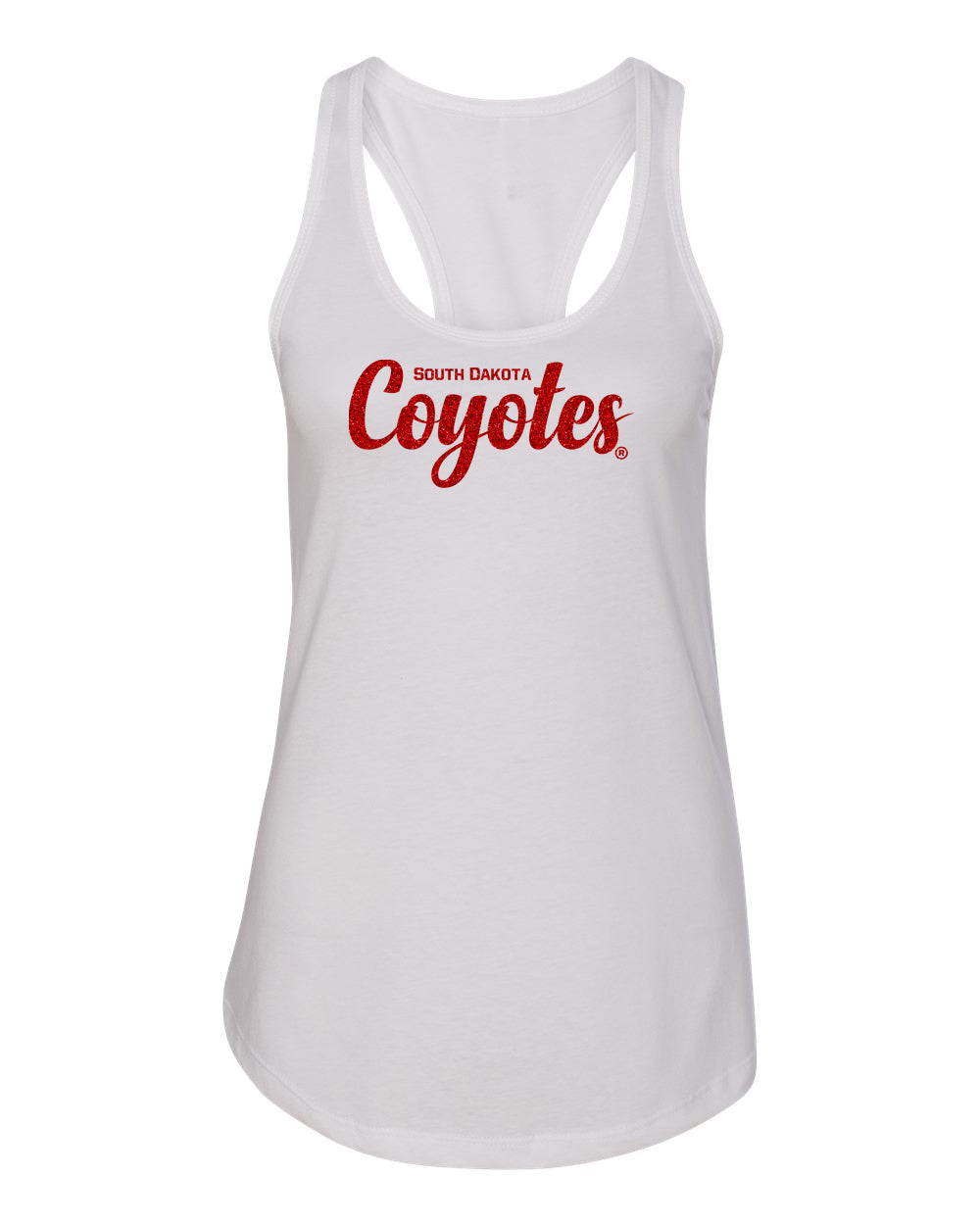 Women's South Dakota Coyotes Tank Top - Red Glitter Script Coyotes