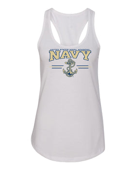 Women's Navy Midshipmen Tank Top - U.S. Navy 3 Stripe Anchor Logo