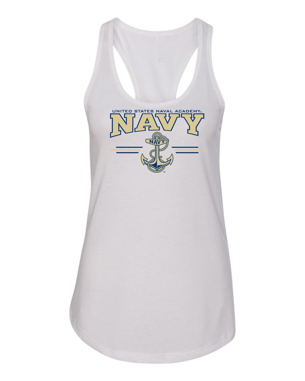 Women's Navy Midshipmen Tank Top - U.S. Navy 3 Stripe Anchor Logo