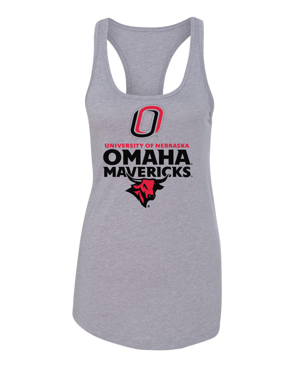 Women's Omaha Mavericks Tank Top - Omaha Mavericks with Bull and Primary Logo on Gray