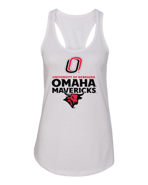 Women's Omaha Mavericks Tank Top - Omaha Mavericks with Bull and Primary Logo on White