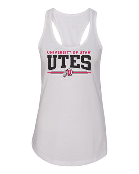 Women's Utah Utes Tank Top - Arch UTES 3 Stripe Logo