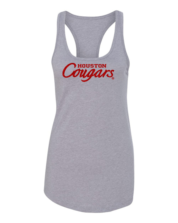 Women's Houston Cougars Tank Top - Red Glitter Script Cougars
