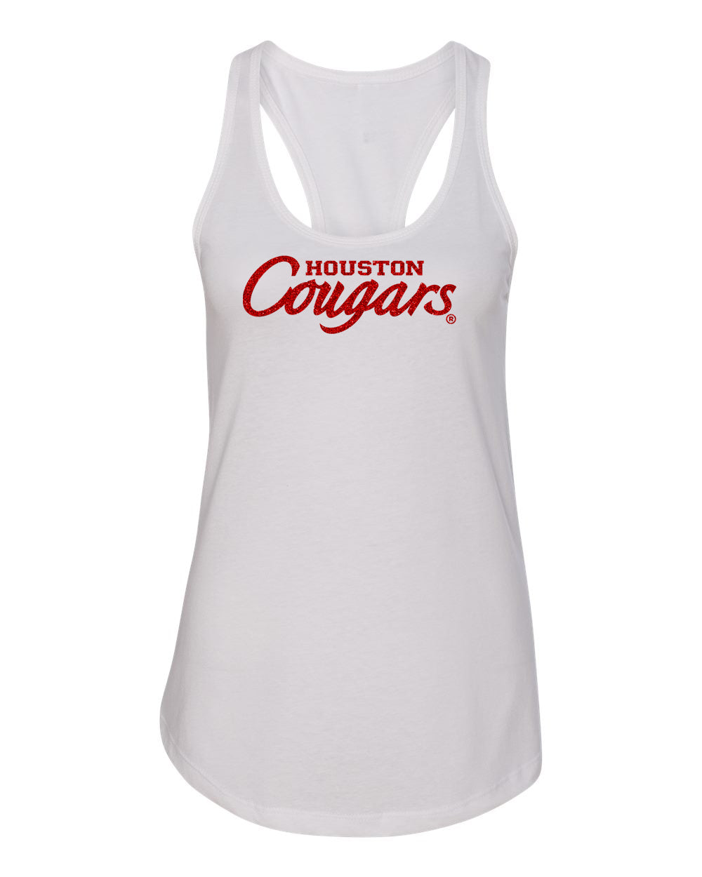 Women's Houston Cougars Tank Top - Red Glitter Script Cougars