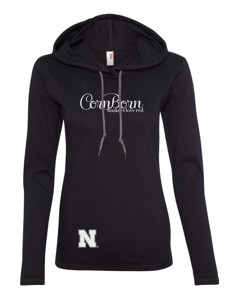 Women's Nebraska Cornhuskers CornBorn Script "huskers love red" Long Sleeve Hoody