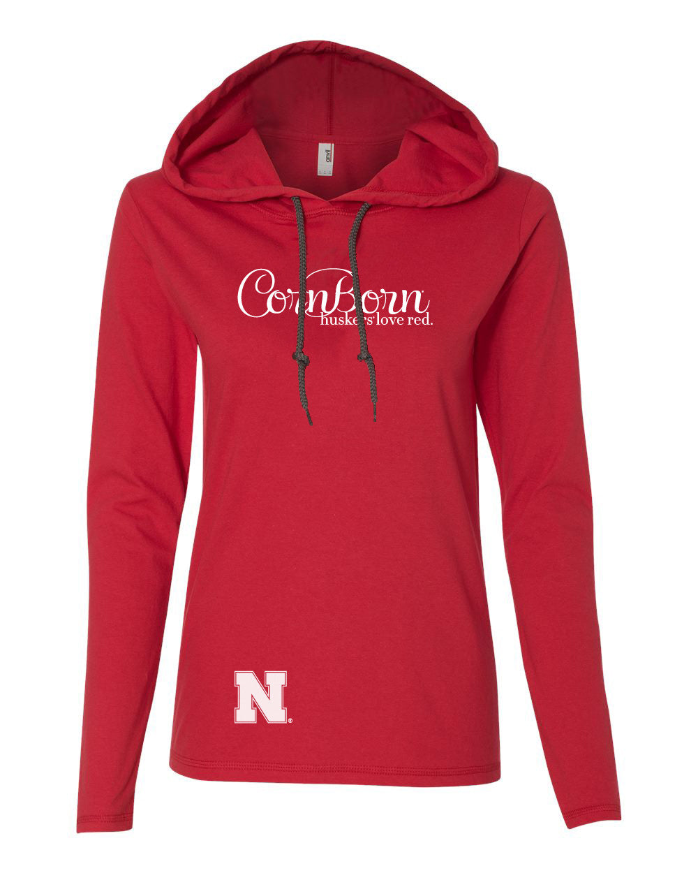 Women's Nebraska Cornhuskers CornBorn Script "huskers love red" Long Sleeve Hoody