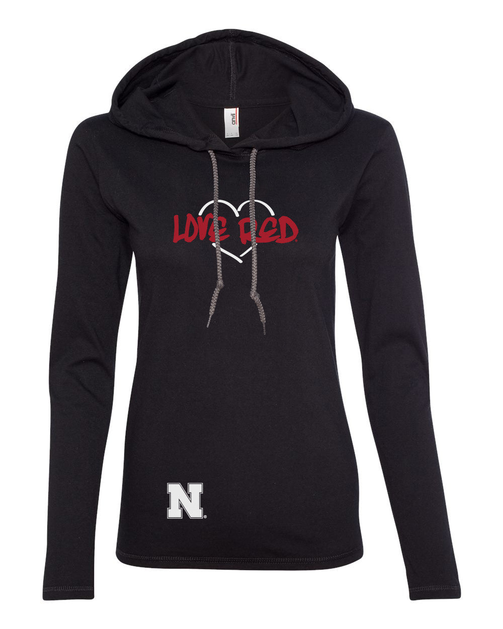 Women's Nebraska Huskers "LOVE RED" Heart Long Sleeve Hoody