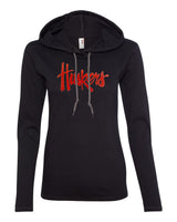 Women's Nebraska Cornhuskers Legacy Script Glitter "Huskers" Long Sleeve Hoody