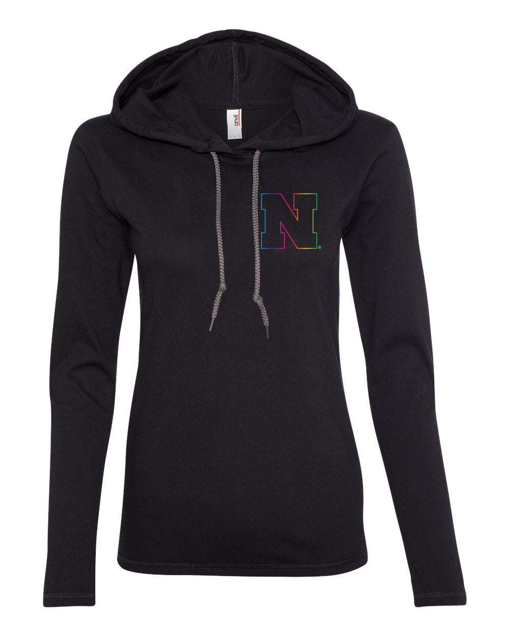Women's Nebraska Rainbow Outline N Long Sleeve Hoody