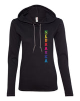 Women's Rainbow "NEBRASKA" Huskers Long Sleeve Hoody