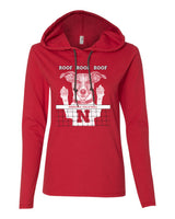 Women's Nebraska Husker Volleyball Spike Dog ROOF ROOF ROOF Long Sleeve Hoody