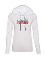 Women's Nebraska Huskers Long Sleeve Hooded Tee Shirt - Script Nebraska Block Huskers
