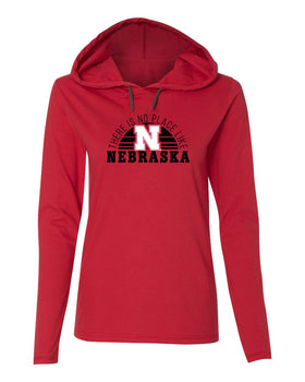 Women's Nebraska Huskers Long Sleeve Hooded Tee Shirt - No Place Like Nebraska