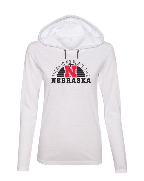Women's Nebraska Huskers Long Sleeve Hooded Tee Shirt - No Place Like Nebraska
