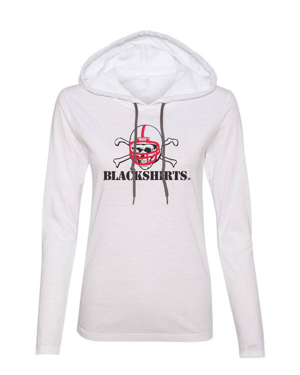 Women's Nebraska Huskers Tee Shirt Long Sleeve Hooded - Blackshirts Logo