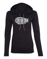 Women's Nebraska Husker Tee Shirt Long Sleeve Hooded - CornBorn Forever a Nebraskan