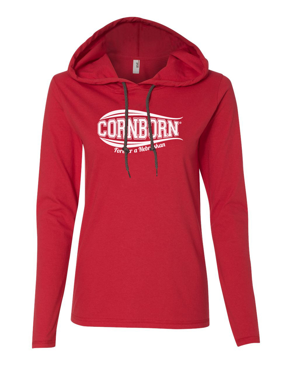 Women's Nebraska Husker Tee Shirt Long Sleeve Hooded - CornBorn Forever a Nebraskan