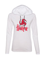 Women's Nebraska Huskers Long Sleeve Hooded Tee Shirt - Nebraska Volleyball Legacy Script Huskers