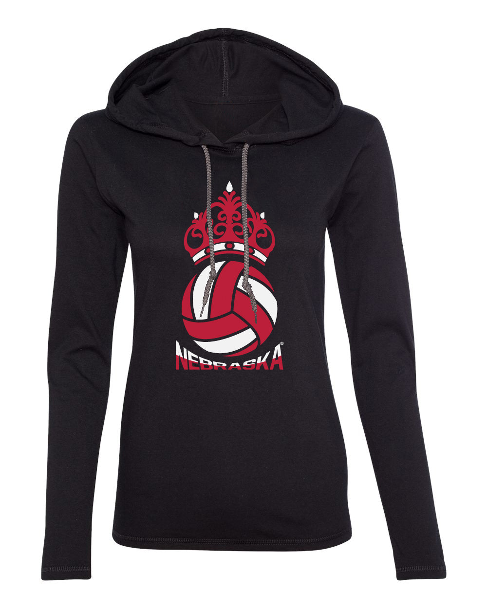 Women's Nebraska Huskers Long Sleeve Hooded Tee Shirt - Nebraska Huskers Volleyball Crown