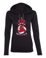 Women's Nebraska Huskers Long Sleeve Hooded Tee Shirt - Nebraska Huskers Volleyball Crown
