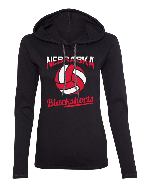 Women's Nebraska Huskers Long Sleeve Hooded Tee Shirt - Nebraska Volleyball Blackshorts
