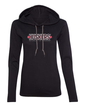 Women's Nebraska Huskers Long Sleeve Hooded Tee Shirt - Huskers Horizontal Stripe