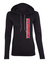 Women's Nebraska Huskers Long Sleeve Hooded Tee Shirt - Vertical Nebraska Red & White Fade