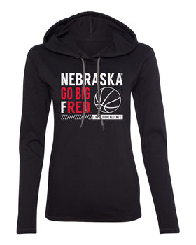 Women's Nebraska Huskers Long Sleeve Hooded Tee Shirt - Nebraska Basketball - GO BIG FRED