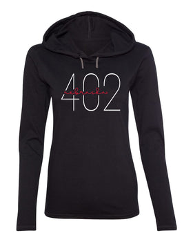 Women's Nebraska Huskers Long Sleeve Hooded Tee Shirt - 402 Area Code