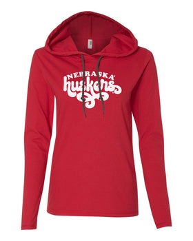 Women's Nebraska Huskers Long Sleeve Hooded Tee Shirt - Retro Nebraska Huskers