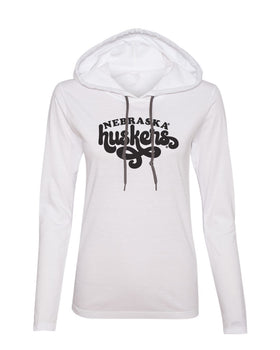 Women's Nebraska Huskers Long Sleeve Hooded Tee Shirt - Retro Nebraska Huskers