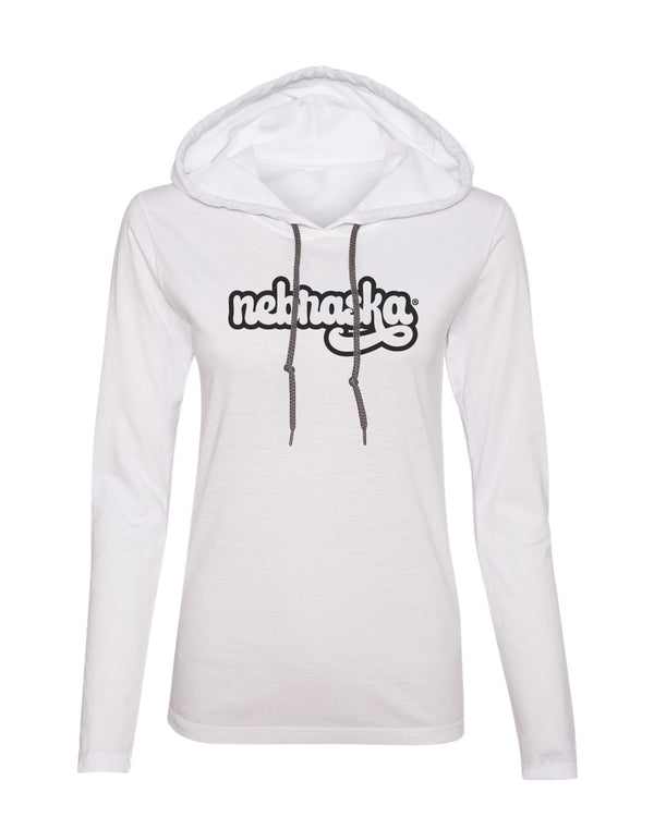 Women's Nebraska Huskers Long Sleeve Hooded Tee Shirt - Retro Nebraska