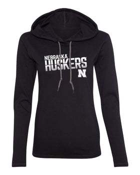 Women's Nebraska Huskers Long Sleeve Hooded Tee Shirt - Huskers Stripe Fade