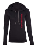 Women's Nebraska Huskers Long Sleeve Hooded Tee Shirt - Vertical Nebraska Huskers