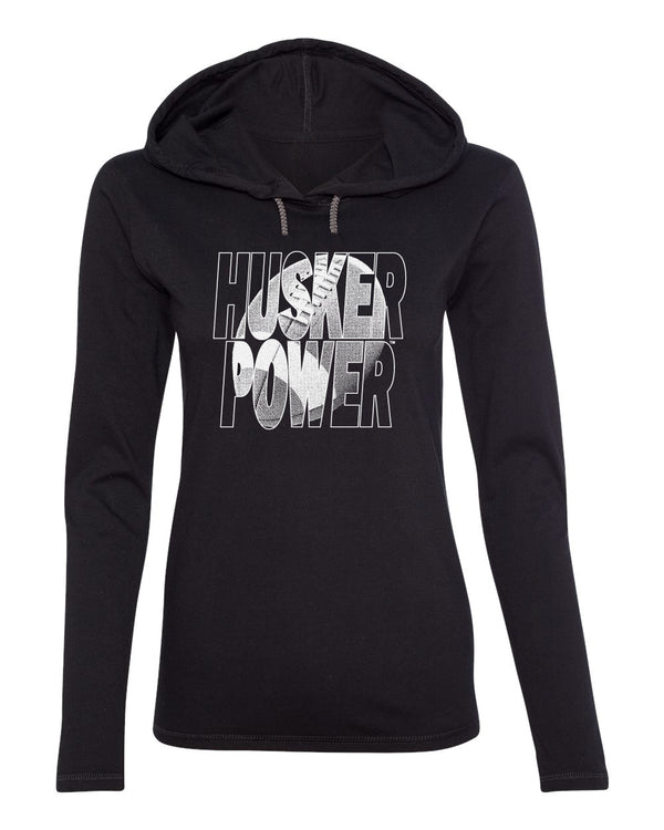 Women's Nebraska Huskers Long Sleeve Hooded Tee Shirt - Husker Power Football