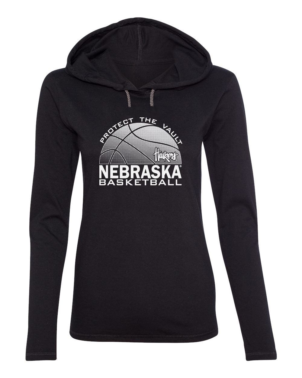 Women's Nebraska Huskers Long Sleeve Hooded Tee Shirt - Nebraska Basketball Logo