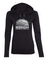 Women's Nebraska Huskers Long Sleeve Hooded Tee Shirt - Nebraska Basketball Logo