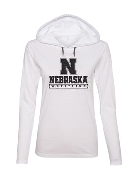 Women's Nebraska Huskers Long Sleeve Hooded Tee Shirt - Nebraska Wrestling Black Ink
