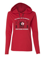 Women's Nebraska Huskers Long Sleeve Hooded Tee Shirt - Volleyball Day in Nebraska
