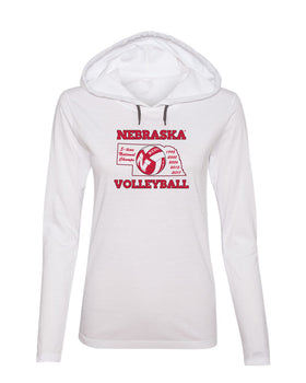 Women's Nebraska Huskers Long Sleeve Hooded Tee Shirt - Huskers Volleyball 5-Time National Champions