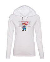 Women's Nebraska Huskers Long Sleeve Hooded Tee Shirt - Nebraska Volleyball with Herbie Husker