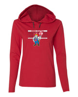 Women's Nebraska Huskers Long Sleeve Hooded Tee Shirt - Nebraska Volleyball with Herbie Husker