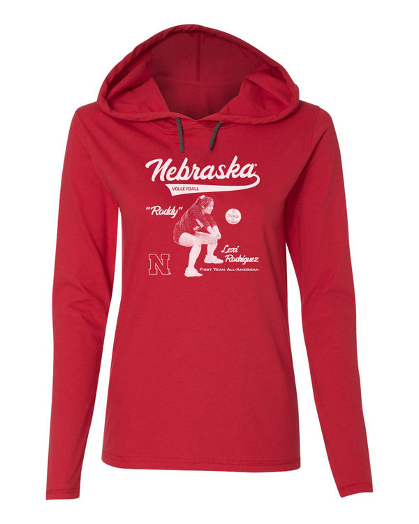 Women's Nebraska Huskers Long Sleeve Hooded Tee Shirt - Nebraska Volleyball - Lexi Rodriguez - NIL Roddy